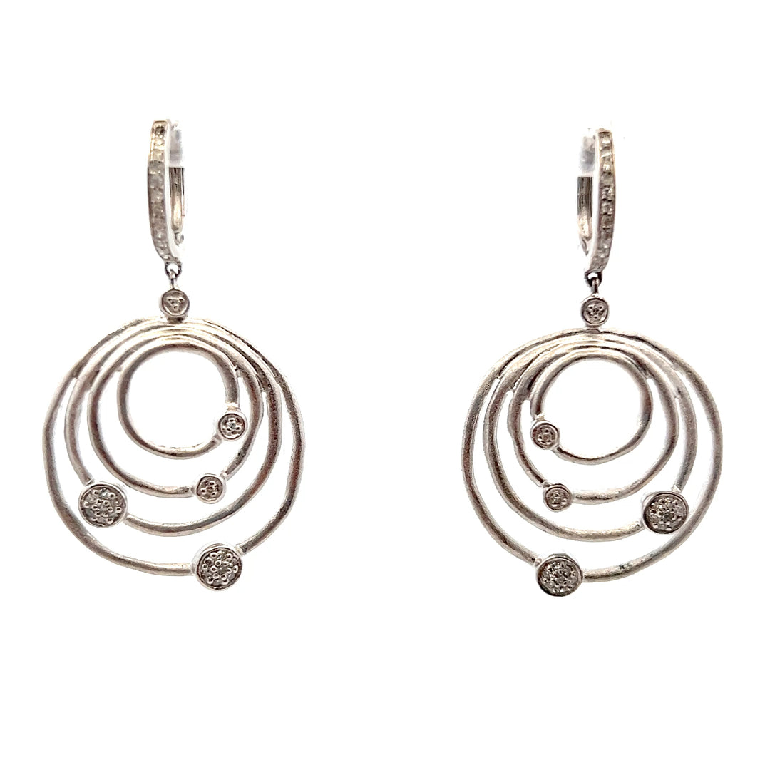 Estate Sterling Silver Diamond Oval Loop Earrings