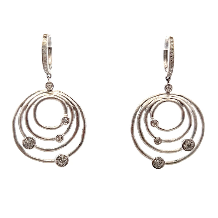 Estate Sterling Silver Diamond Oval Loop Earrings