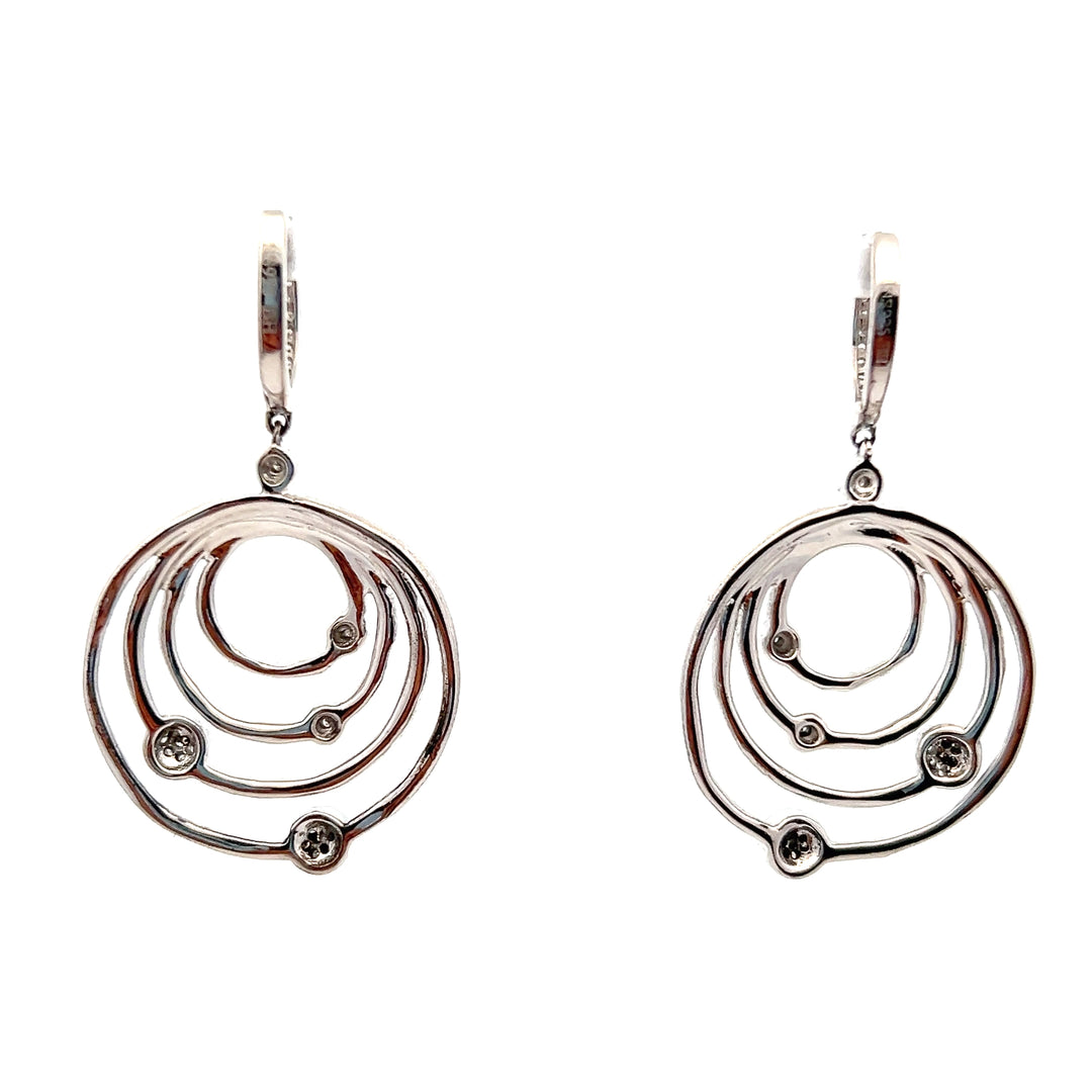 Estate Sterling Silver Diamond Oval Loop Earrings