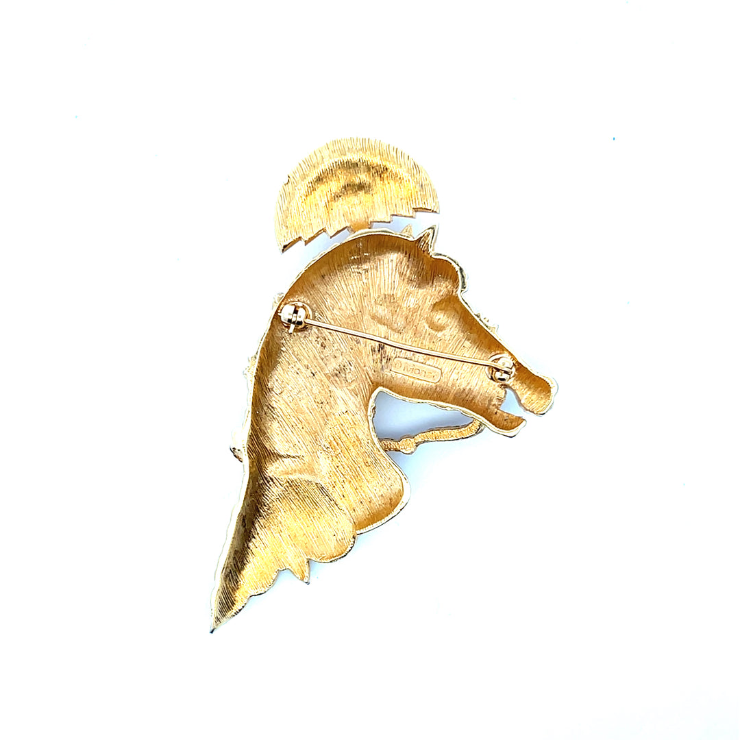 Estate Yellow Metal Vintage Show Horse Brooch by Monet