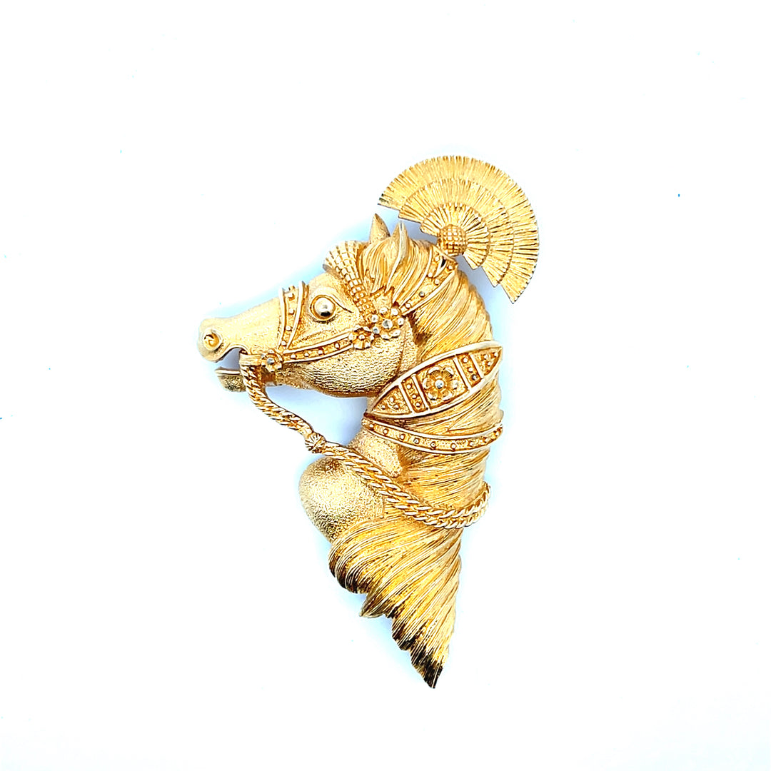 Estate Monet Yellow Metal Show Horse Brooch, ca. 1970's