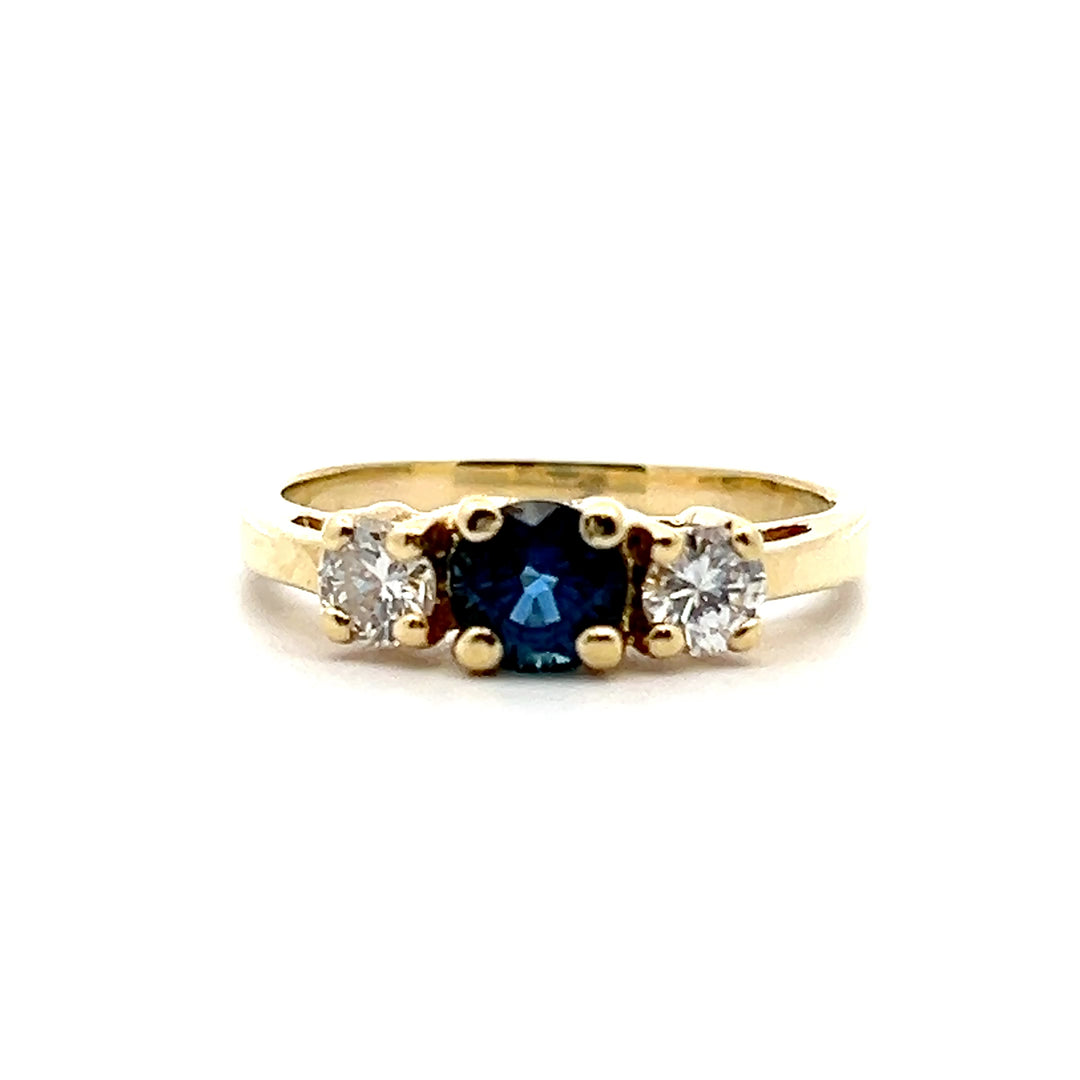 Estate 18KT Yellow Gold Sapphire & Diamond Three-Stone Ring