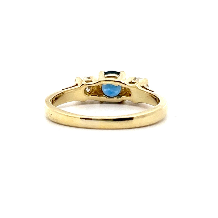 Estate 18KT Yellow Gold Sapphire & Diamond Three-Stone Ring