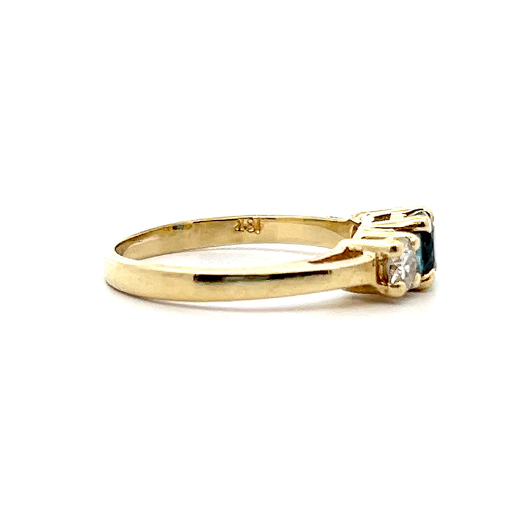 Estate 18KT Yellow Gold Sapphire & Diamond Three-Stone Ring
