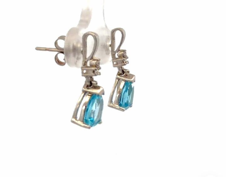 Estate 10K White Gold Blue Topaz and Diamond Dangle Earrings 1.70CT TWT