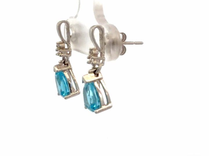 Estate 10K White Gold Blue Topaz and Diamond Dangle Earrings 1.70CT TWT