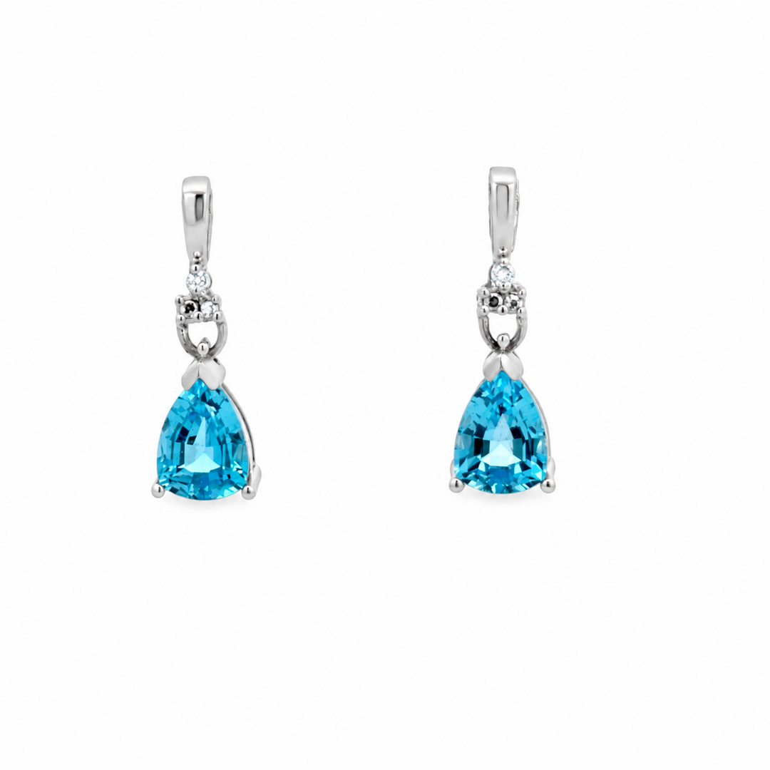 Estate 10K White Gold 1.70CTW Blue Topaz and Diamond Drop Earrings