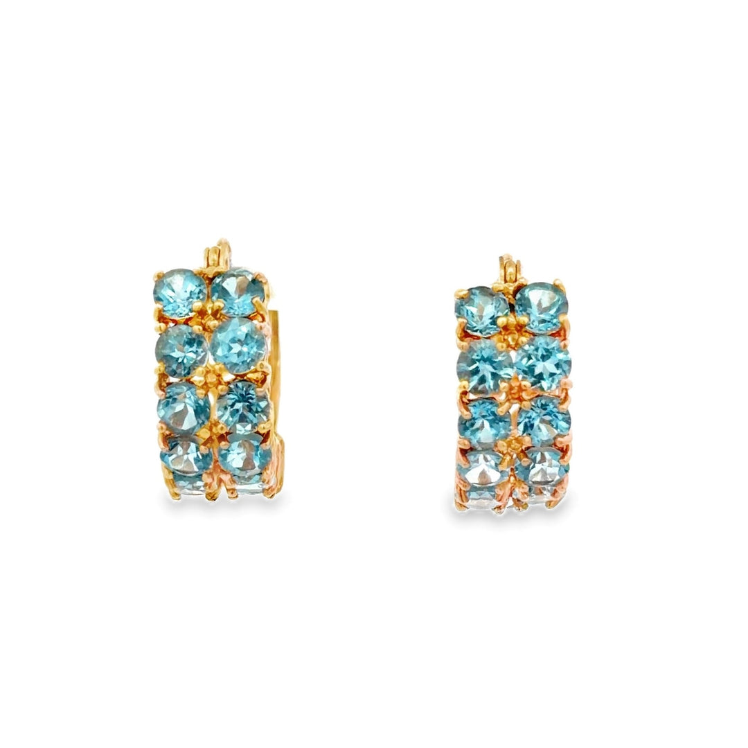 Estate 14K Yellow Gold 3.85CTW Blue Topaz Huggie Hoop Earrings