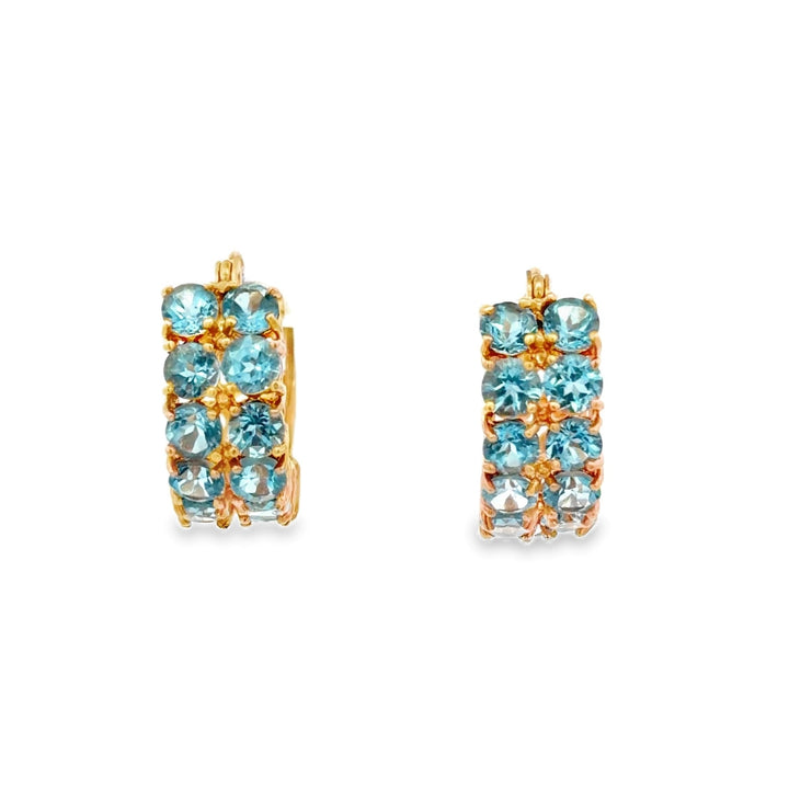 Estate 14K Yellow Gold 3.85CTW Blue Topaz Huggie Hoop Earrings