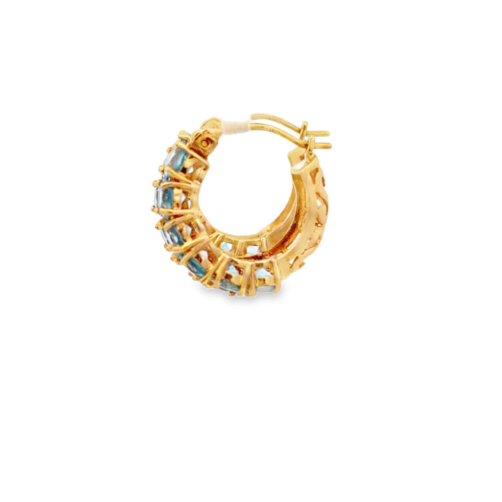 Estate 14K Yellow Gold 3.85CTW Blue Topaz Huggie Hoop Earrings
