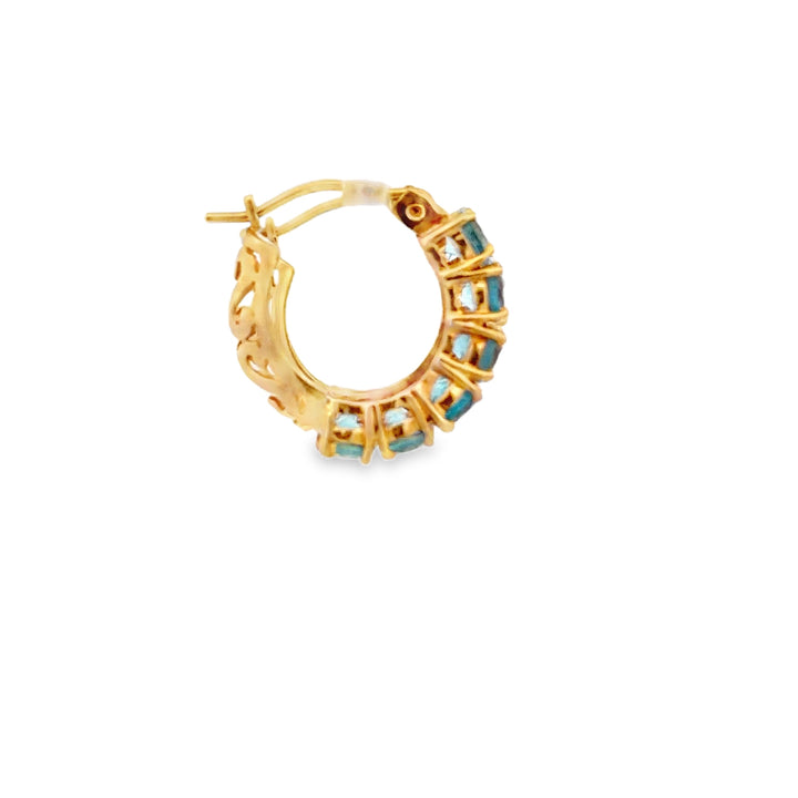 Estate 14K Yellow Gold 3.85CTW Blue Topaz Huggie Hoop Earrings
