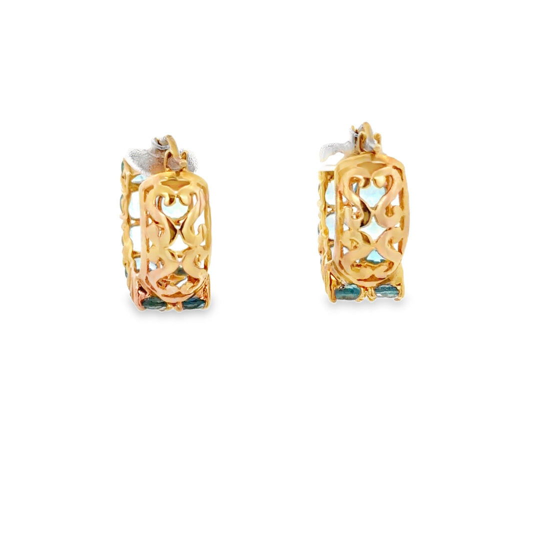 Estate 14K Yellow Gold 3.85CTW Blue Topaz Huggie Hoop Earrings