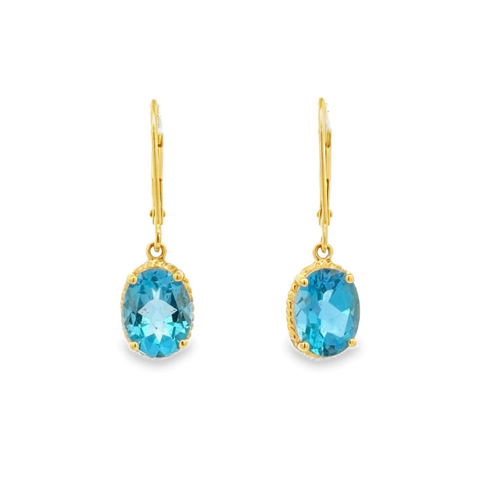 Estate 14K Yellow Gold 4.80CTW Oval Blue Topaz Drop Earrings