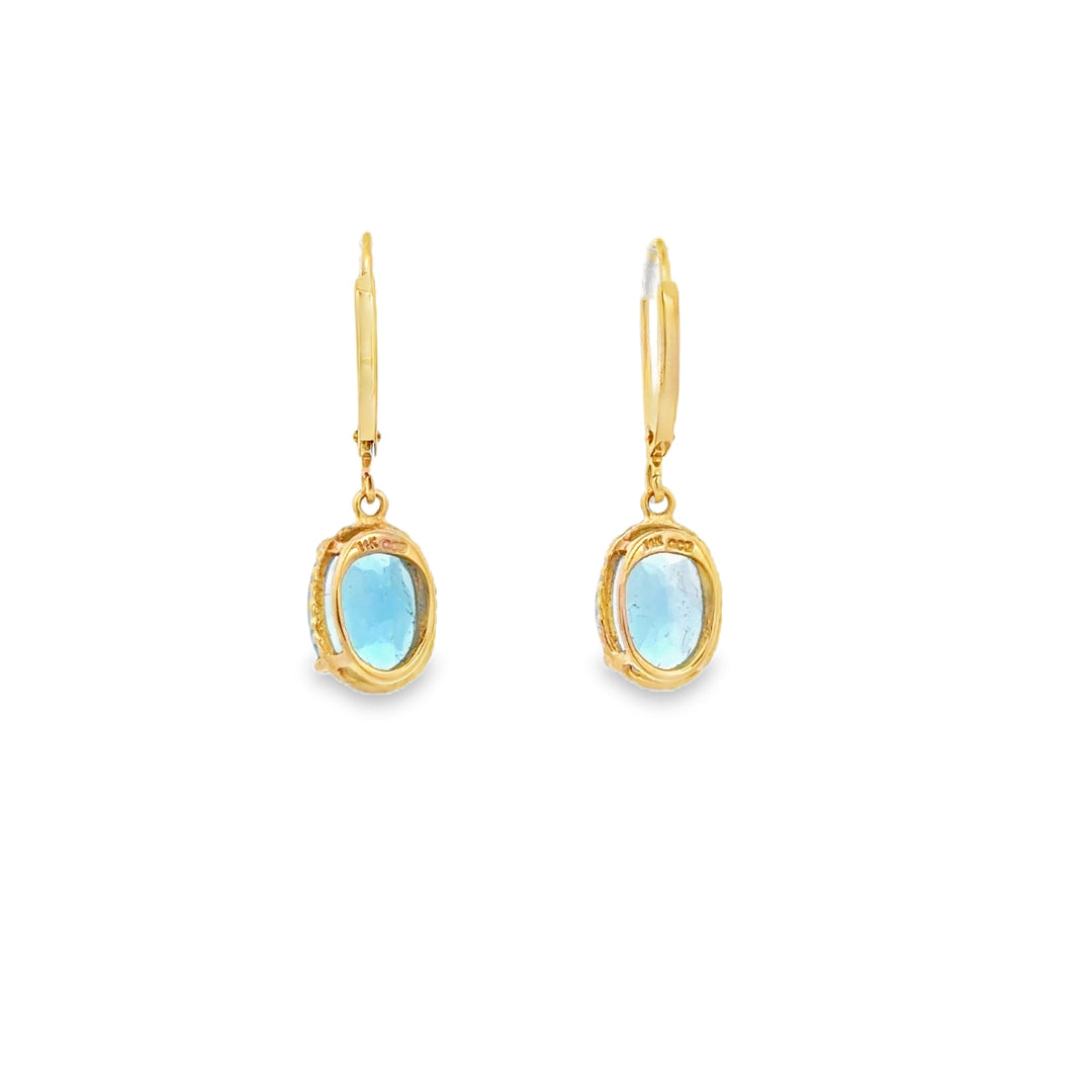 Estate 14K Yellow Gold 4.80CTW Oval Blue Topaz Drop Earrings