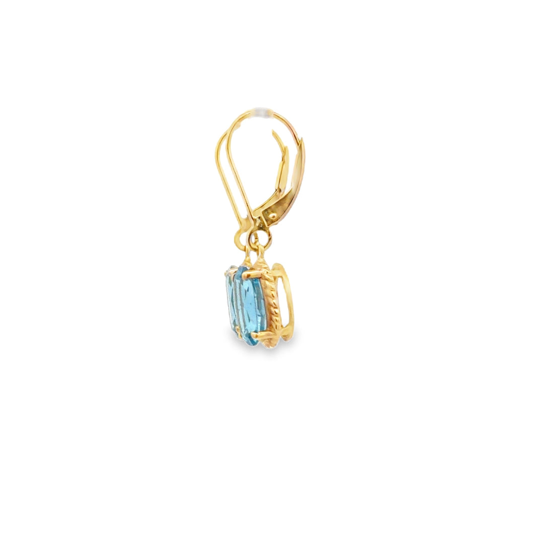 Estate 14K Yellow Gold 4.80CTW Oval Blue Topaz Drop Earrings