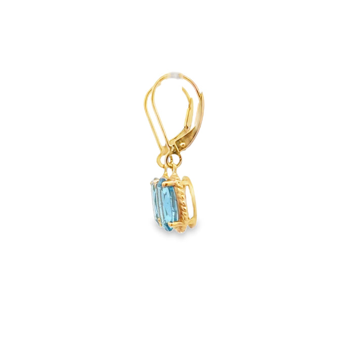 Estate 14K Yellow Gold 4.80CTW Oval Blue Topaz Drop Earrings