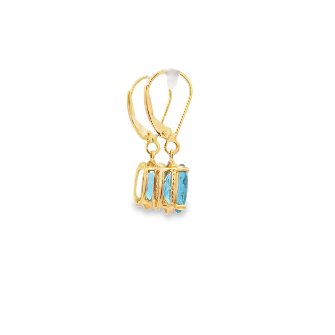 Estate 14K Yellow Gold 4.80CTW Oval Blue Topaz Drop Earrings