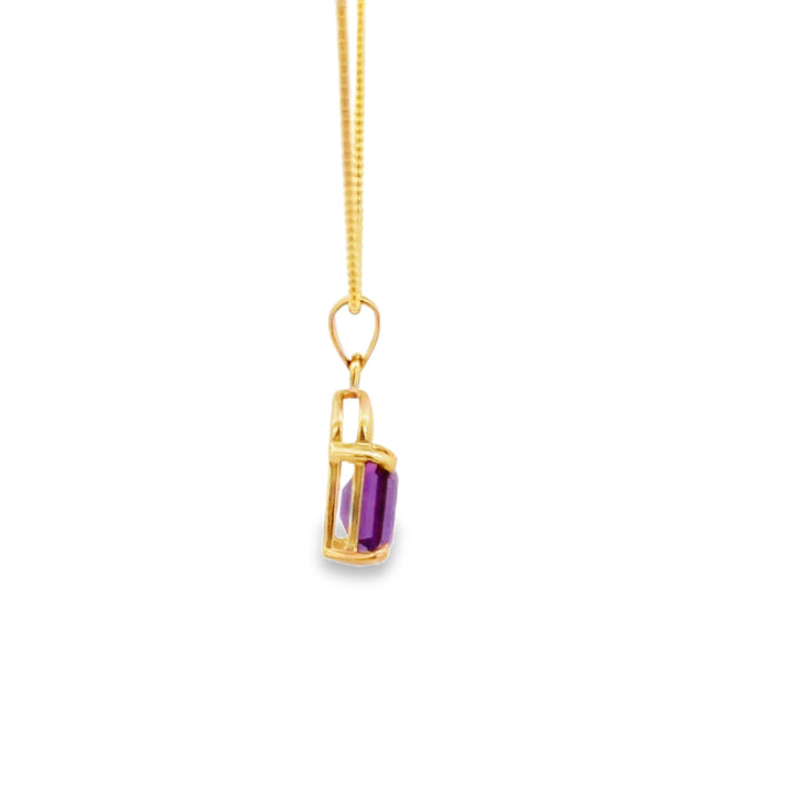 Estate 14K Yellow Gold 0.90CTW Emerald-Cut Amethyst Pendant