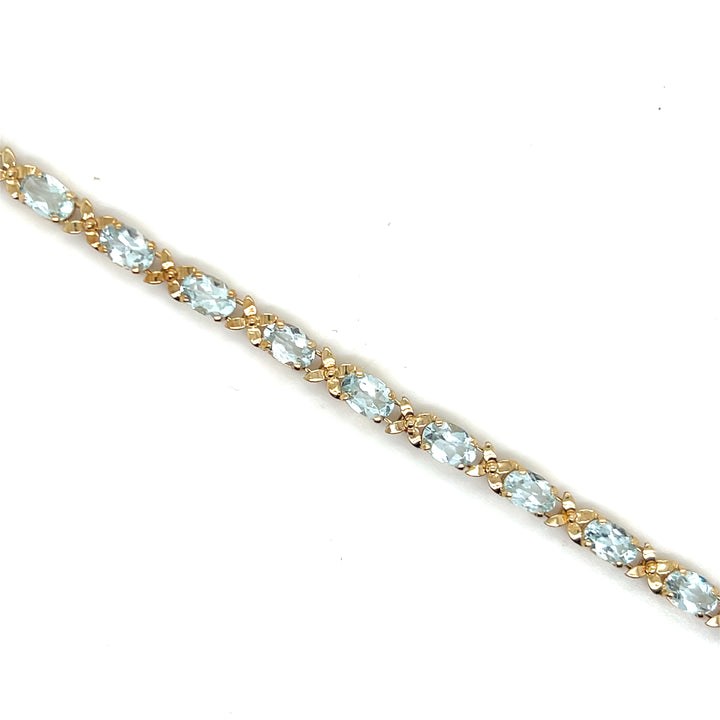 Estate 14K Yellow Gold 7.14CTW Aquamarine Vintage Flower Link Bracelet