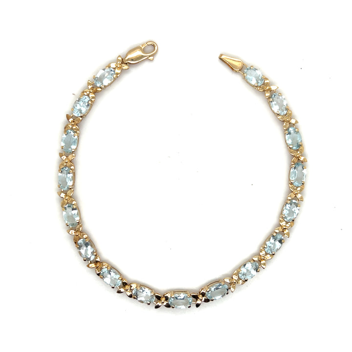 Estate 14K Yellow Gold 7.14CTW Aquamarine Vintage Flower Link Bracelet