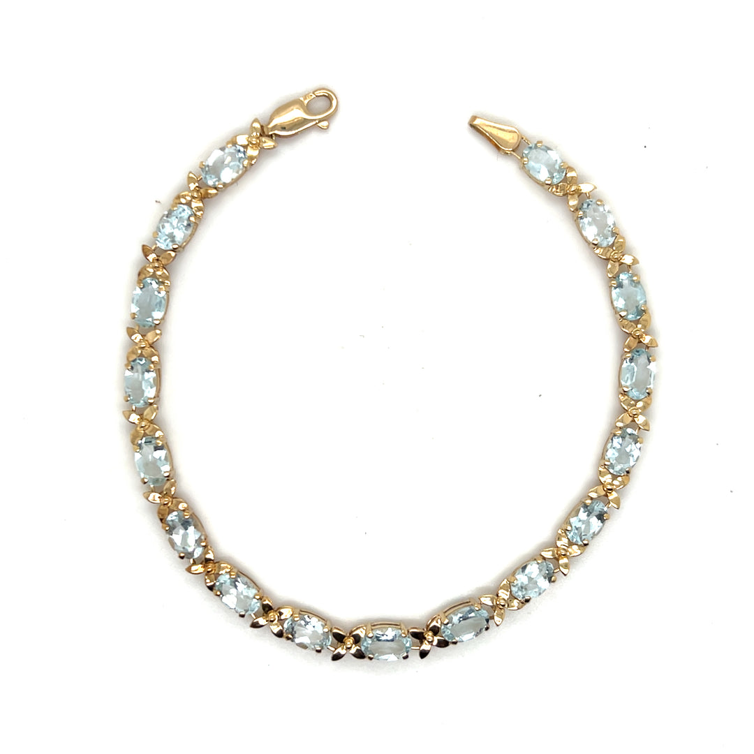 Estate 14K Yellow Gold 7.14CTW Aquamarine Vintage Flower Link Bracelet
