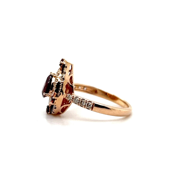 Estate 14K Rose Gold Garnet and Diamond Halo Ring by Le Vian