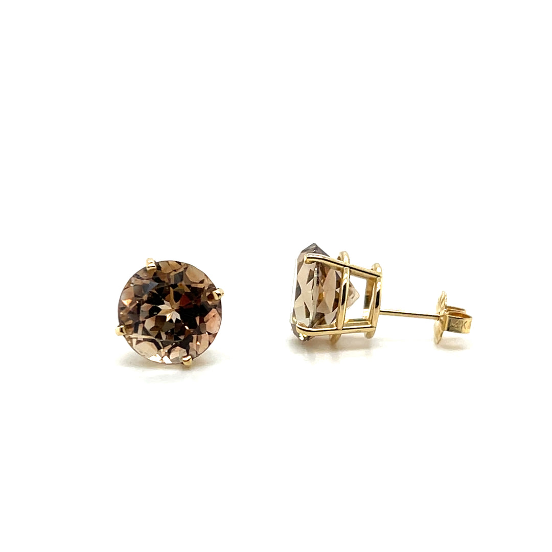 Estate 14KT Yellow Gold Brown Topaz Stud Earrings, ca. 1990's