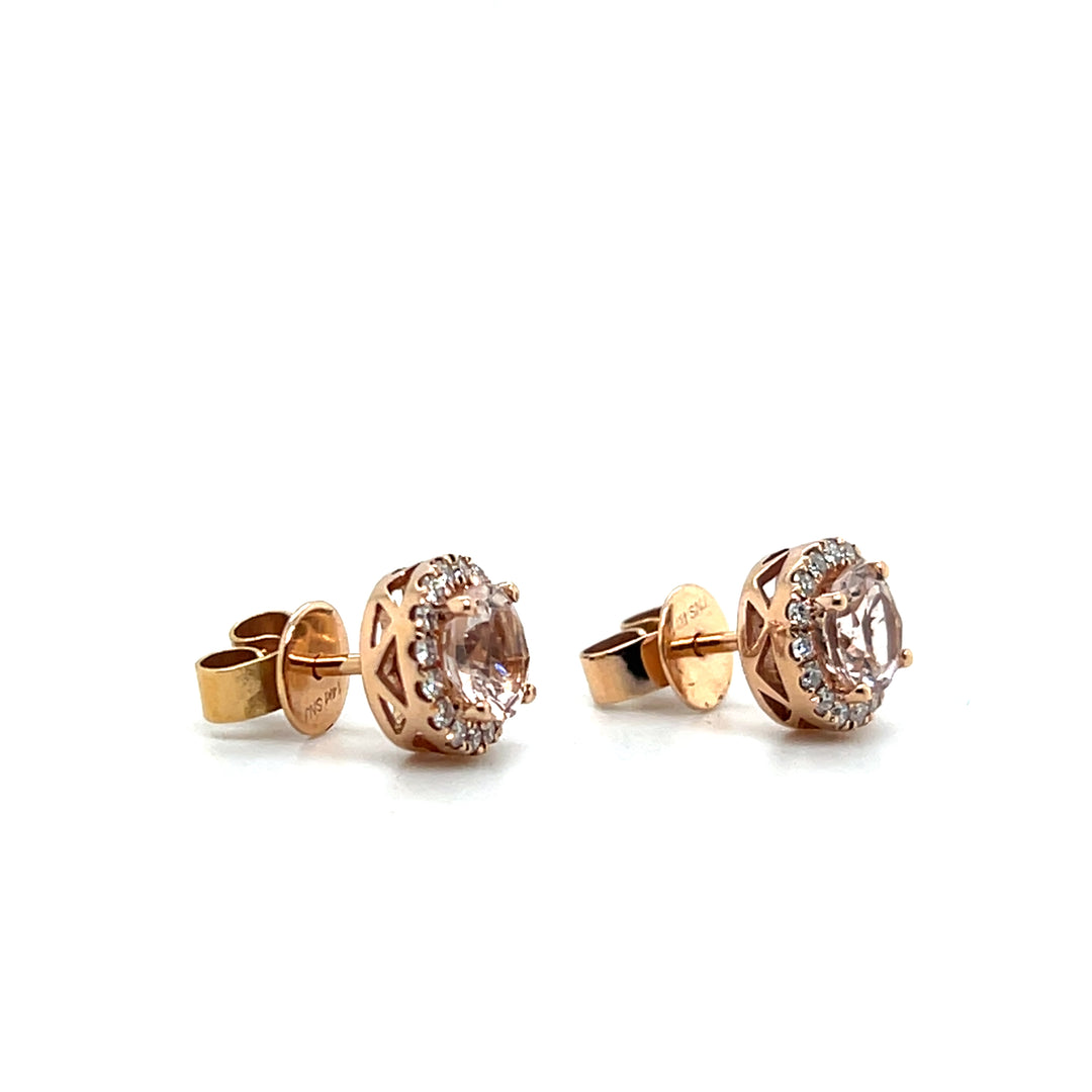 Estate 14KT Rose Gold Morganite and Diamond Stud Earrings, Contemporary