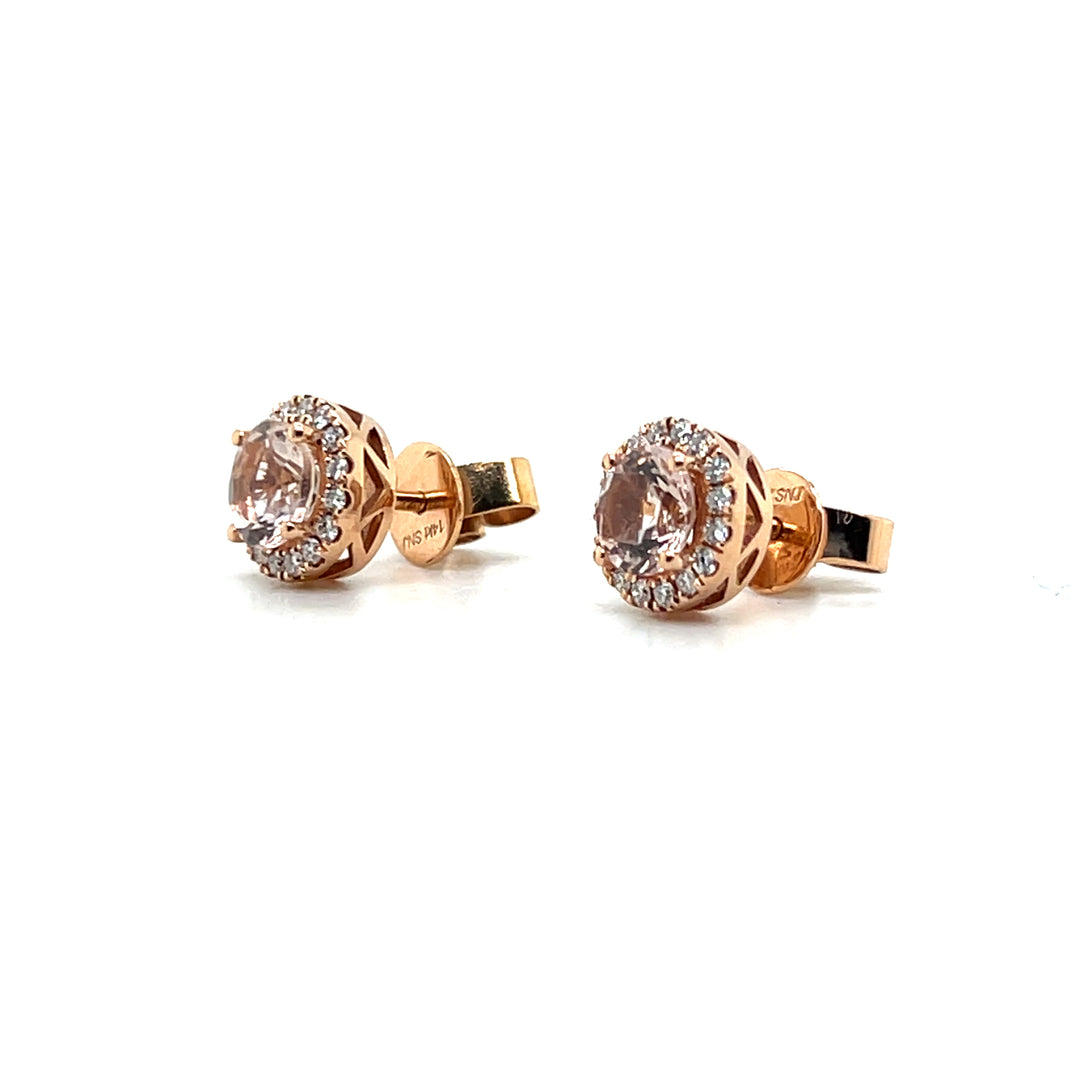 Estate 14KT Rose Gold Morganite and Diamond Stud Earrings, Contemporary
