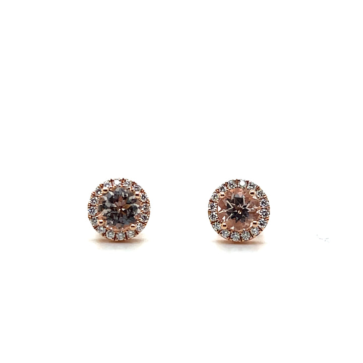 Estate 14KT Rose Gold Morganite and Diamond Stud Earrings, Contemporary