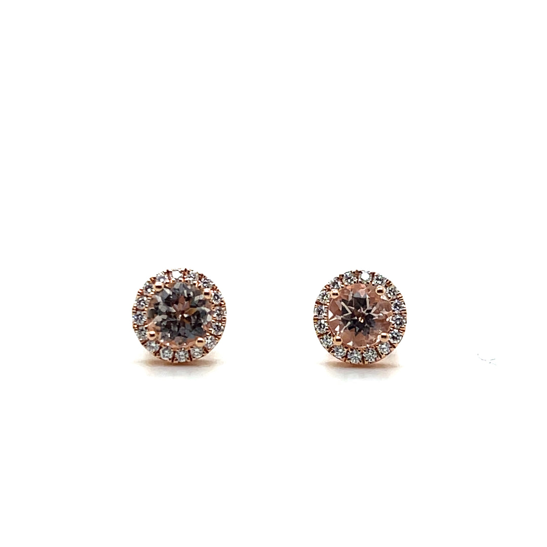 Estate 14K Rose Gold 1.77CTW Morganite and Diamond Halo Stud Earrings