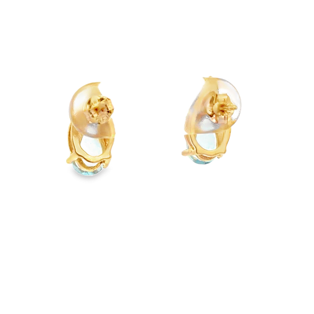 Estate 14K Yellow Gold Pear Shape Aquamarine and Diamond Stud Earrings