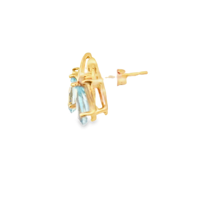 Estate 14K Yellow Gold Pear Shape Aquamarine and Diamond Stud Earrings