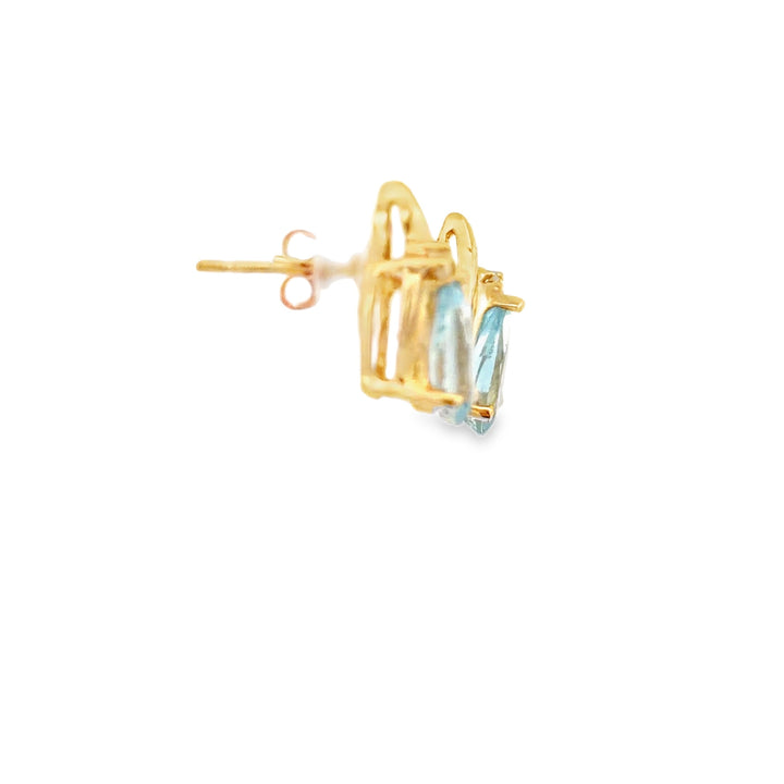 Estate 14K Yellow Gold Pear Shape Aquamarine and Diamond Stud Earrings