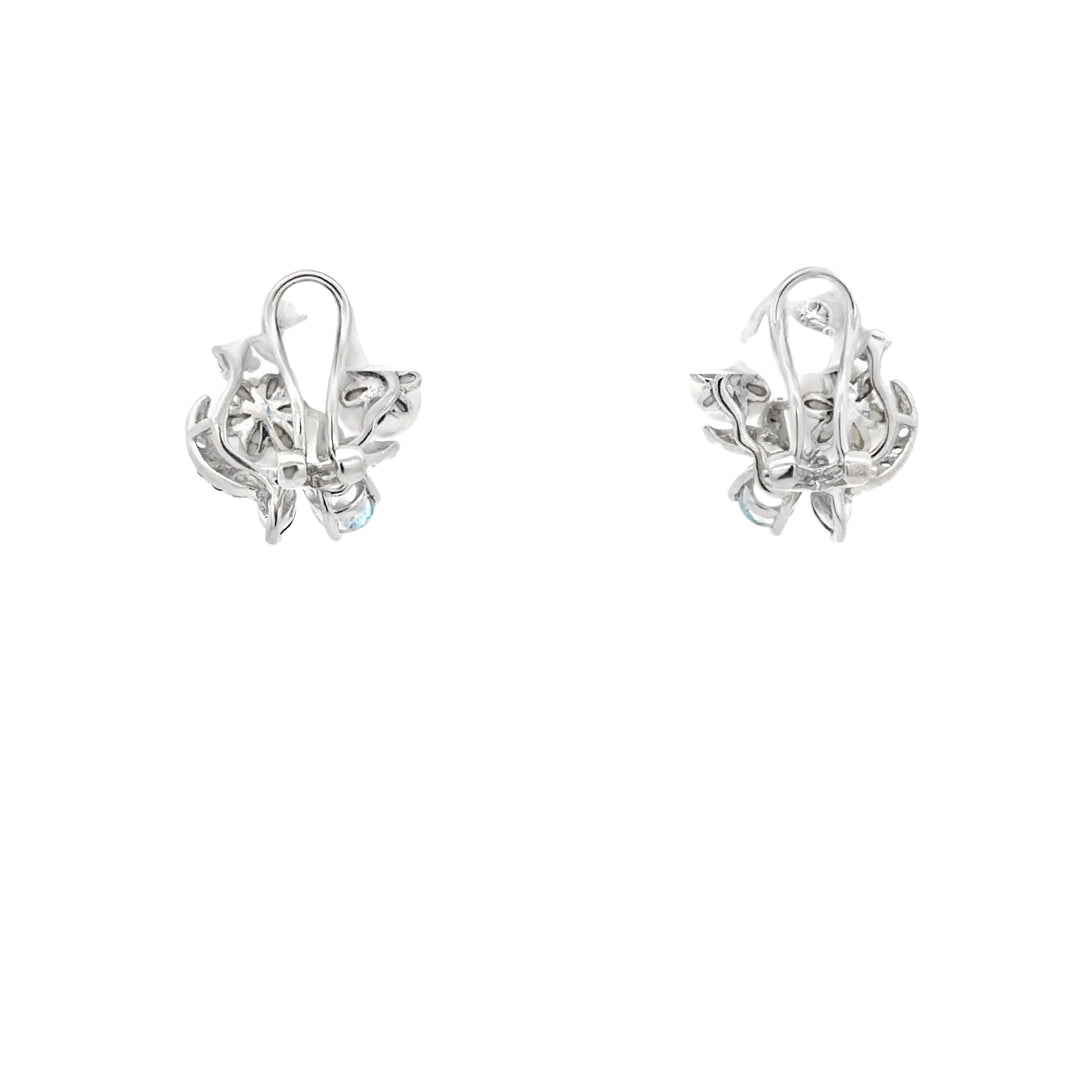 Estate Sterling Silver, 3.06CT TWT Blue Topaz, Pearl, and CZ Cluster Earrings