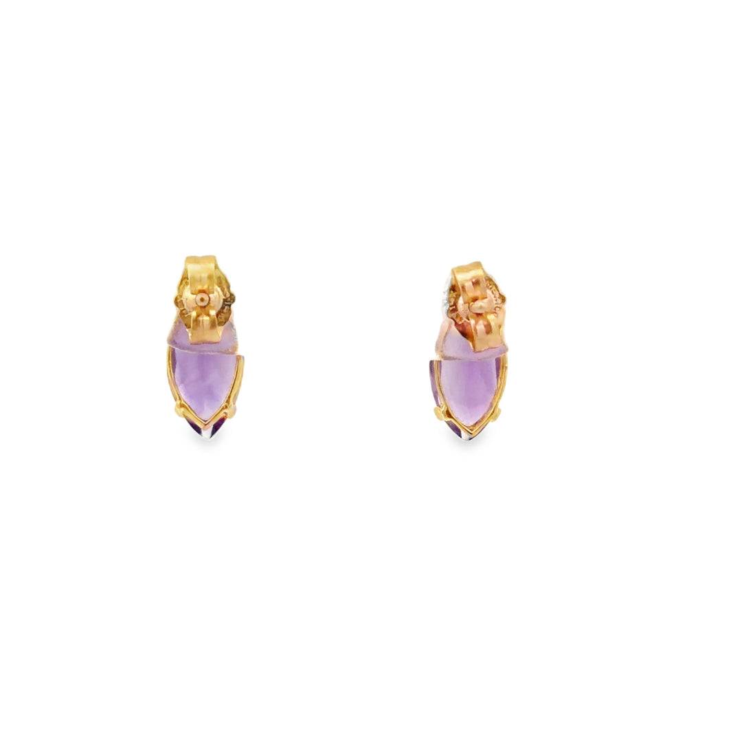 Estate 14K Yellow Gold Marquise Amethyst Basket Style Stud Earrings 1.80CT TWT