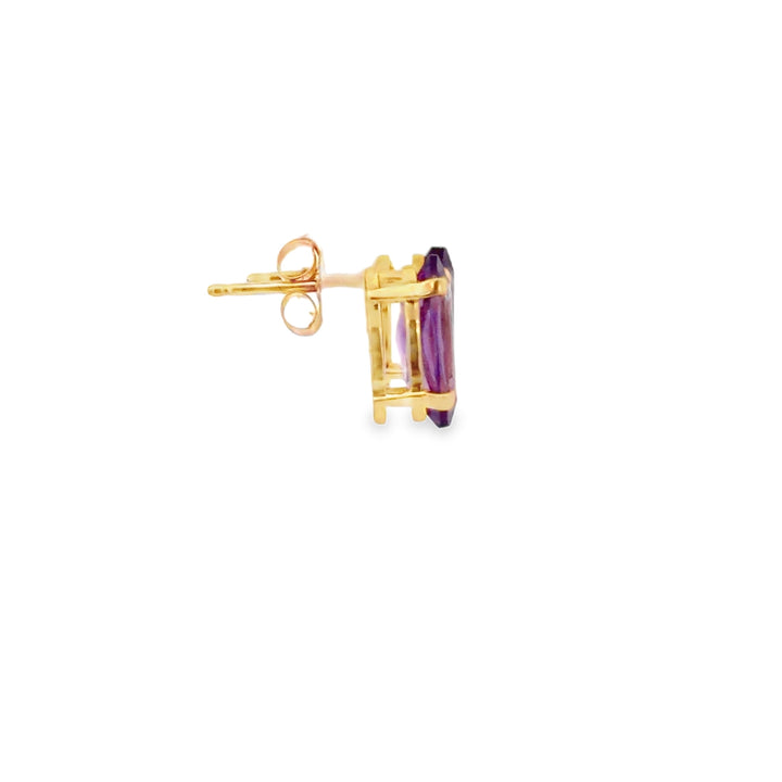 Estate 14K Yellow Gold Marquise Amethyst Basket Style Stud Earrings 1.80CT TWT