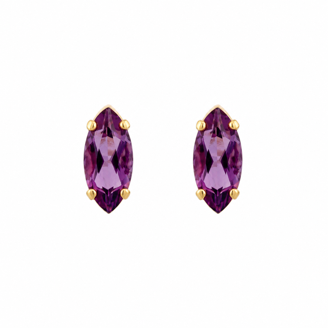 Estate 14K Yellow Gold Marquise Amethyst Basket Style Stud Earrings 1.80CT TWT