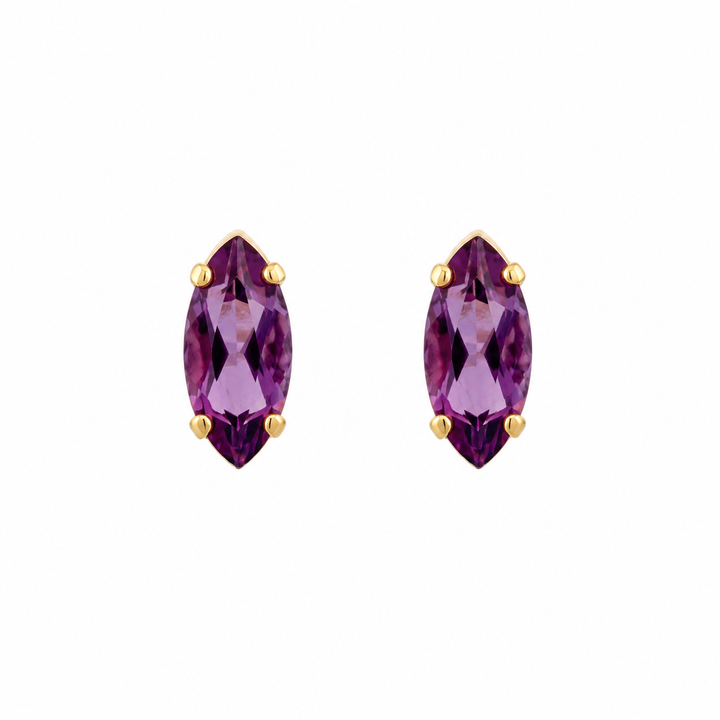 Estate 14K Yellow Gold Marquise Amethyst Basket Style Stud Earrings 1.80CT TWT