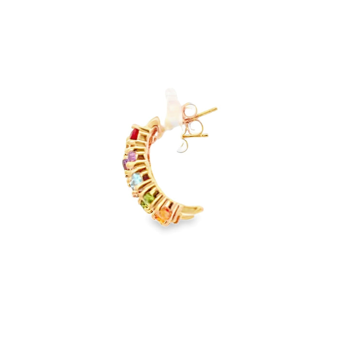Estate 14K Yellow Gold Rainbow Gemstone Half Hoop Earrings