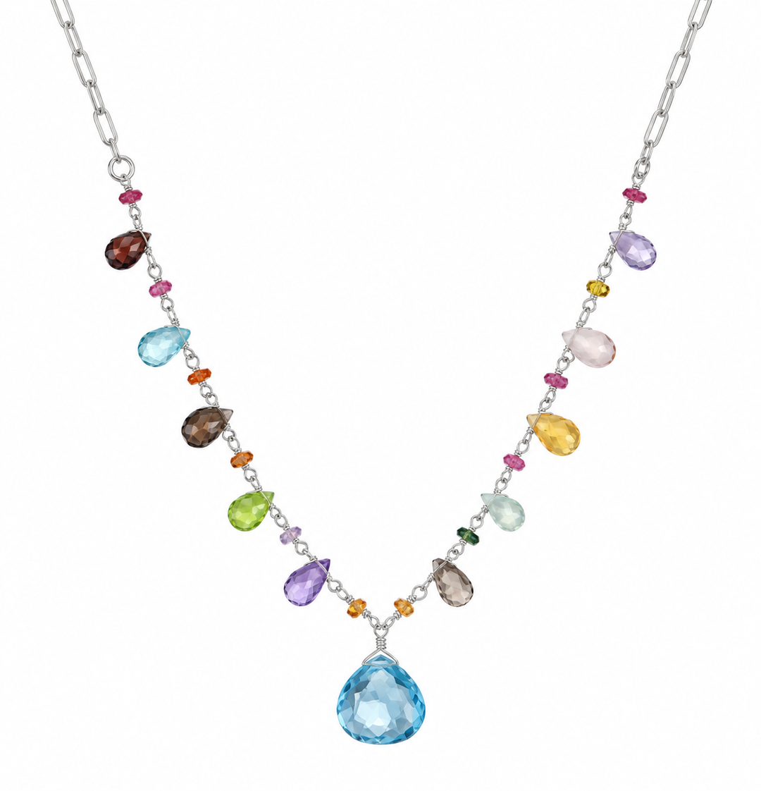 Sterling Silver Multi-Stone Briolette Charm Necklace