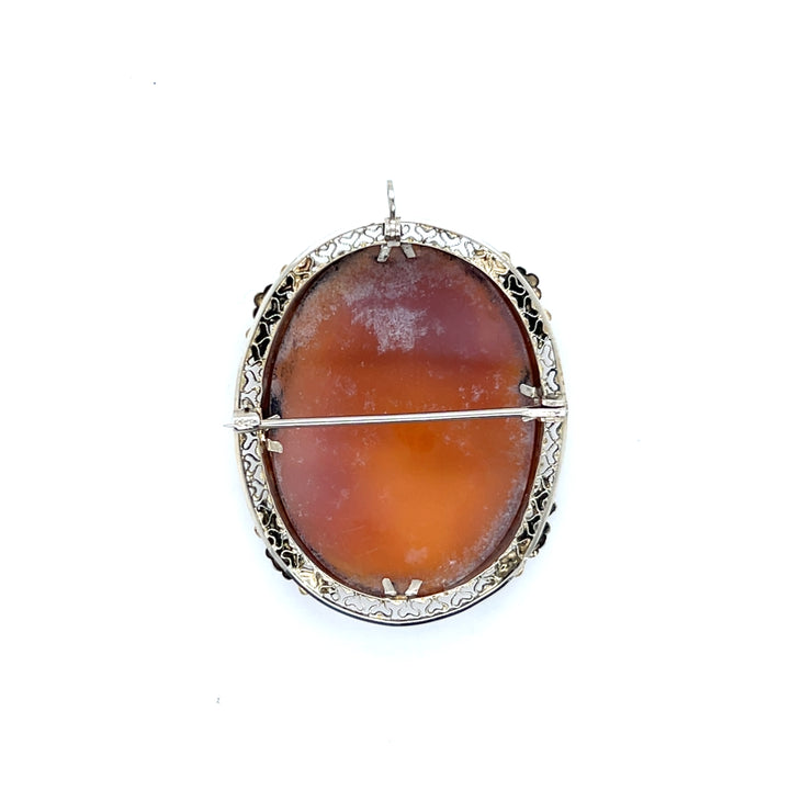 Estate 14K White Gold Shell Cameo Art Deco Brooch/Pendant