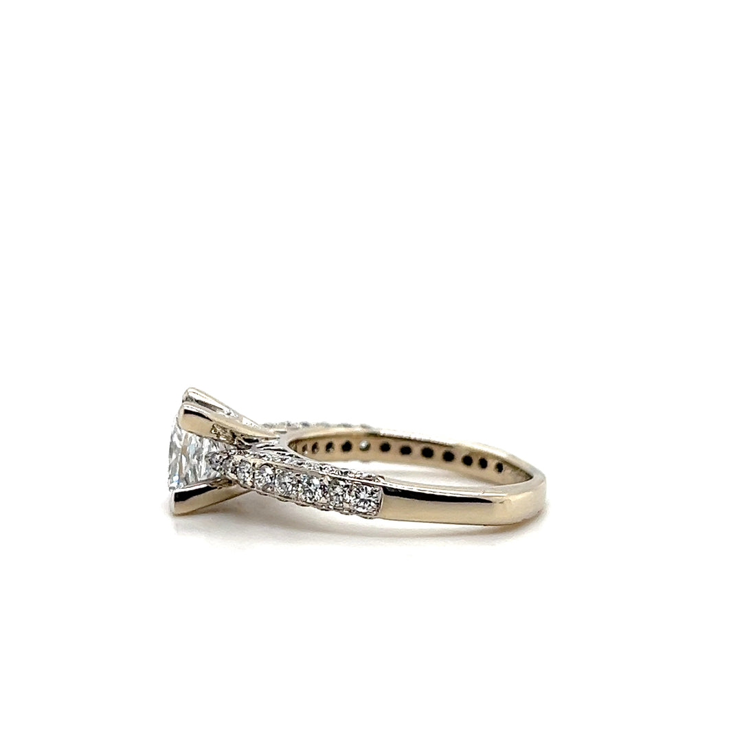 Contemporary 18KT White Gold Princess Cut Pavé Engagement Ring, 2.09 TCW