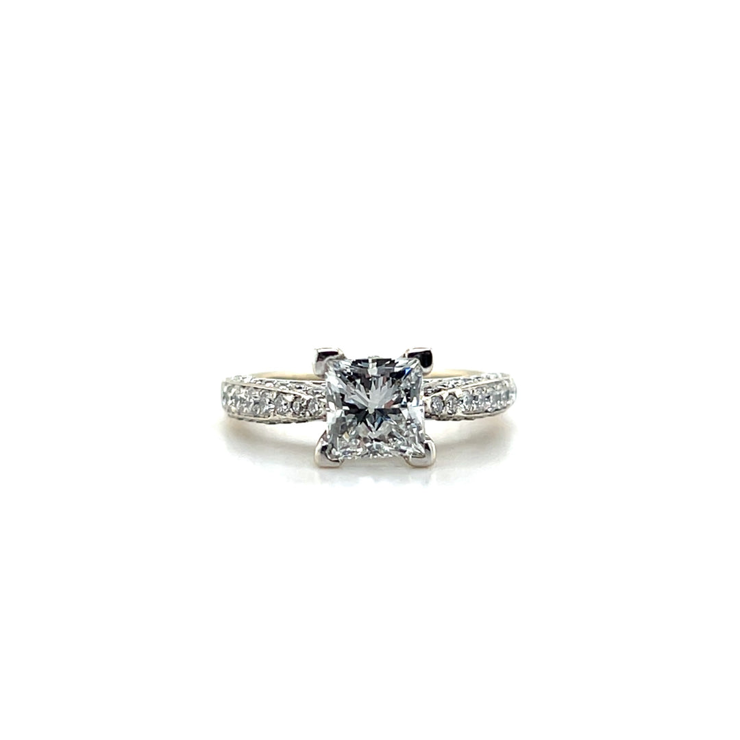 Contemporary 18KT White Gold Princess Cut Pavé Engagement Ring, 2.09 TCW