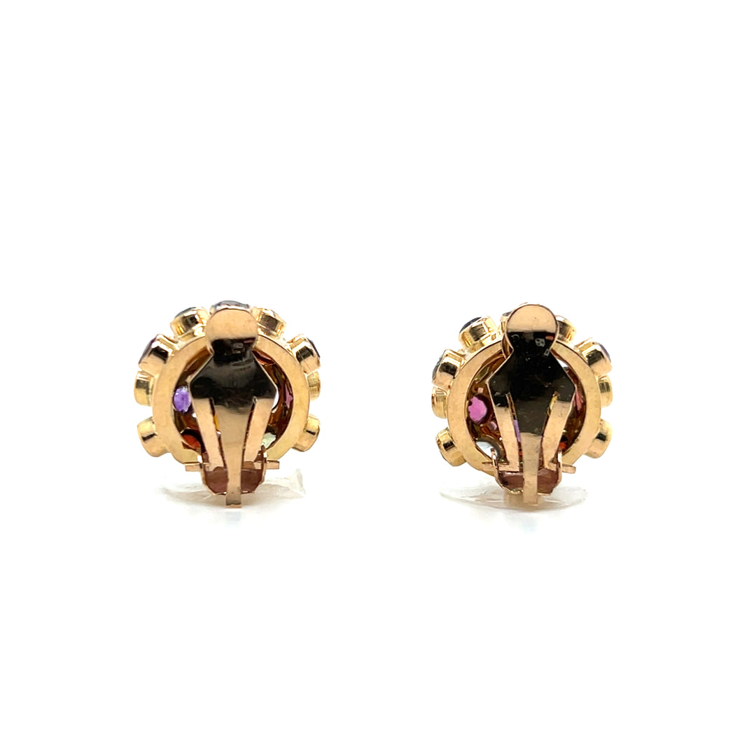 Estate 18KT Yellow Gold Multi Gemstone Sputnik Clip On Earrings, Attributed to H. Stern, circa 1960's