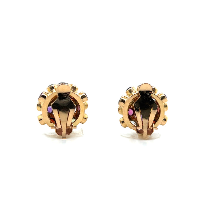 Estate 18KT Yellow Gold Multi Gemstone Sputnik Clip On Earrings, Attributed to H. Stern, circa 1960's