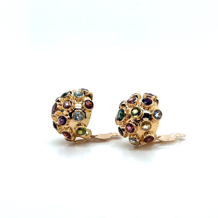 Estate 18KT Yellow Gold Multi Gemstone Sputnik Clip On Earrings, Attributed to H. Stern, circa 1960's