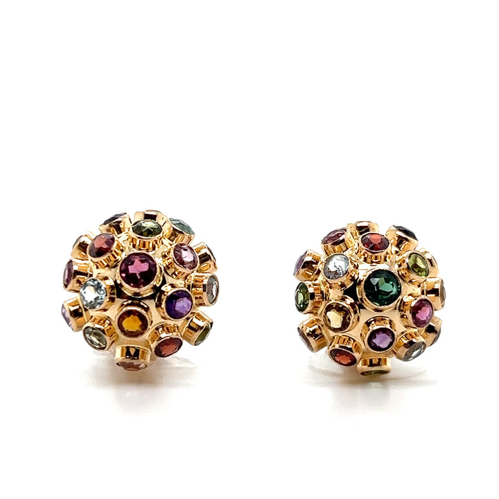 Estate 18KT Yellow Gold Multi Gemstone Sputnik Clip On Earrings, Attributed to H. Stern, circa 1960's