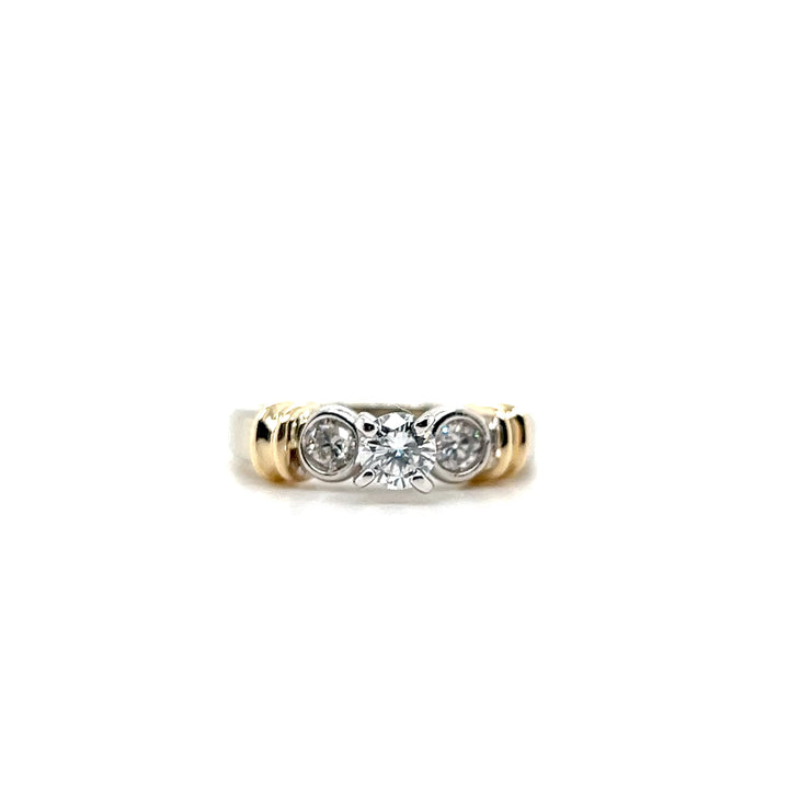 Estate 14KT Two Tone Gold Three Stone Diamond Engagement Ring, 0.60 TCW, circa 1990's