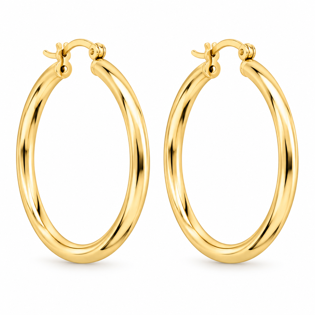 14K Yellow Gold Vermeil 2x30MM French-Lock Tube Hoop Earrings